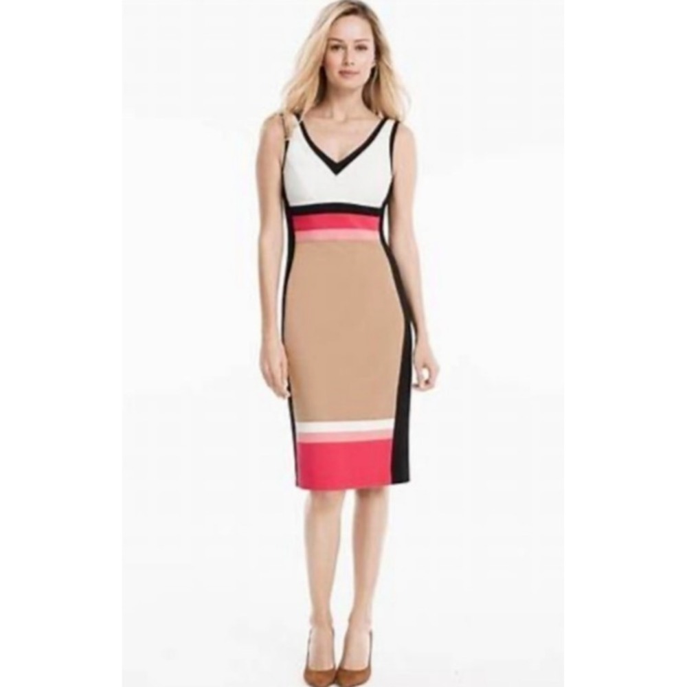 White House Black‎ Market Color Block Sleeveless V-Neck Sheath Dress Slimming 4